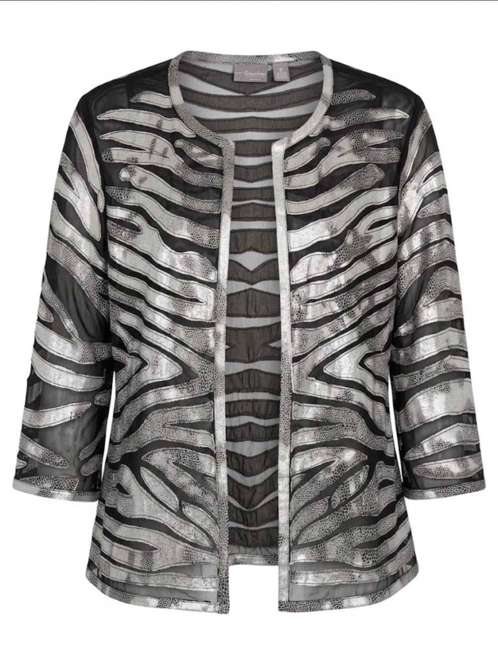 Chic’s Metallic Zebra Pattern Open Jacket - Black & Silver Chico’s SZ 2 (12)